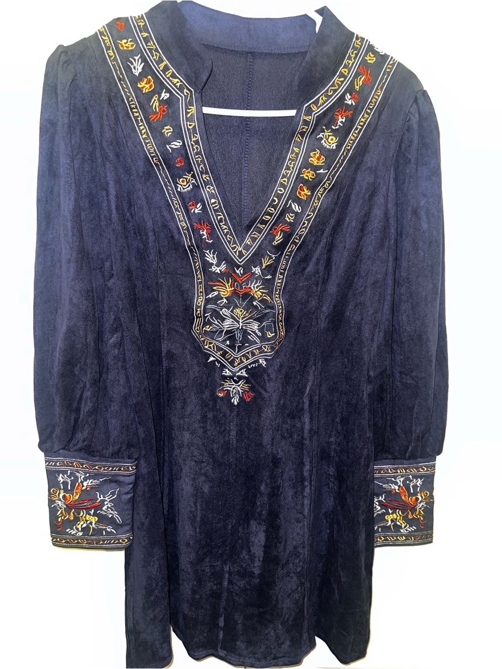 Embroidered Navy Boho V-Neck Dress